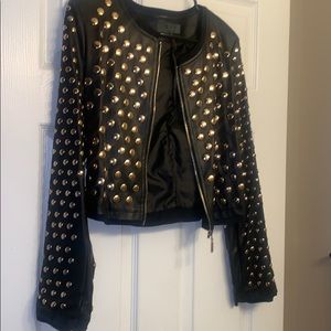 Black Leather Gold Studded Jacket